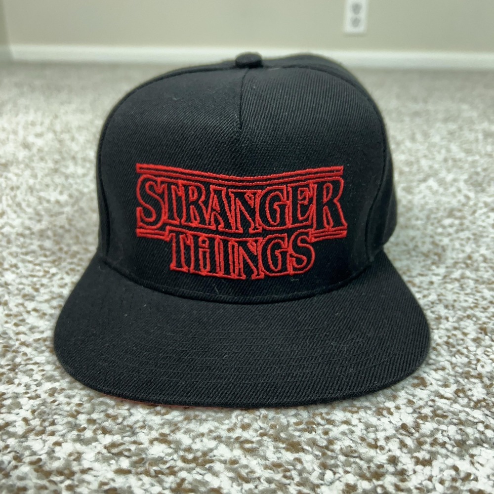 Stranger Things Hat Cap‎ Snap Back Mens One Size Black Netflix TV Show Logo